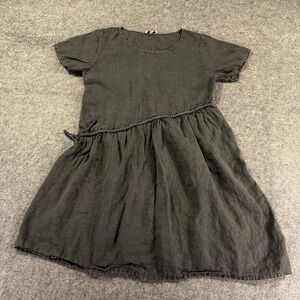 Lin Blanc Dress Womens 36 Gray Linen Short Sleeve Asymmetrical Lagen Minimal‎